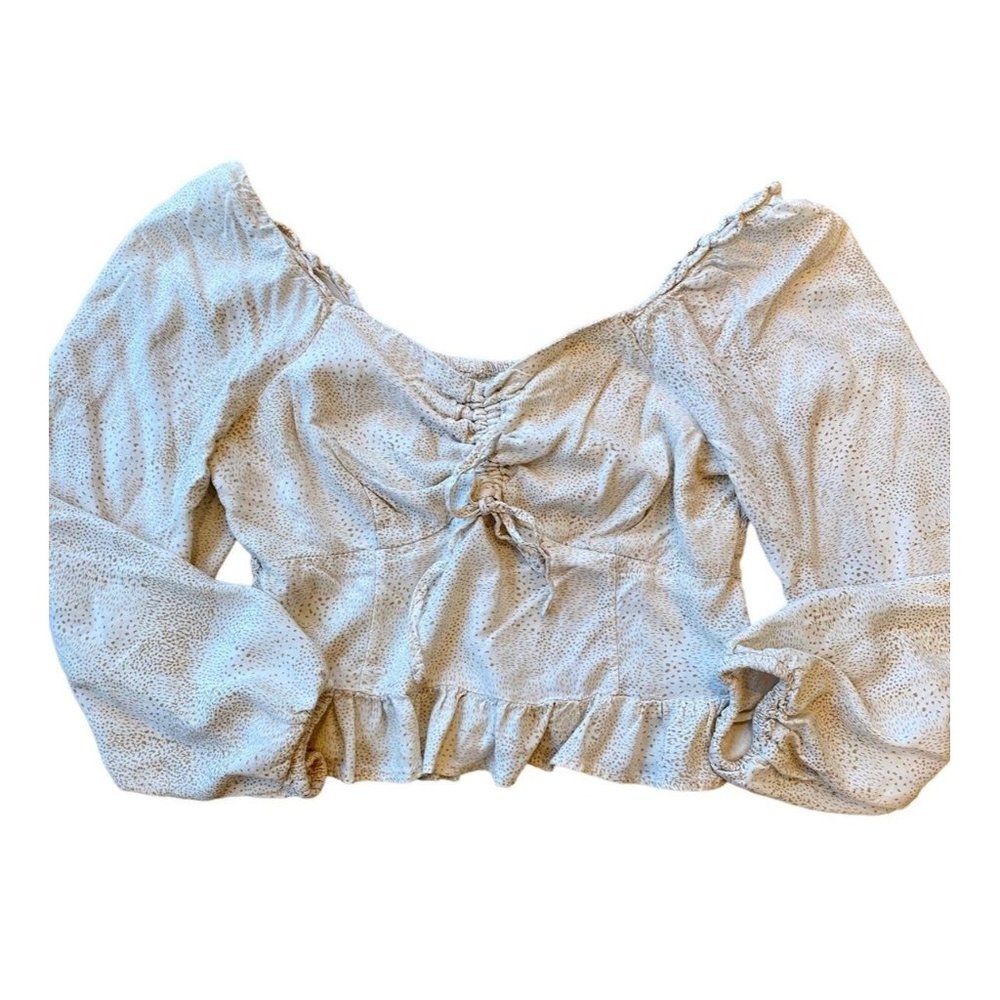 Japna Peasant Blouse Ruched Cream Top Large